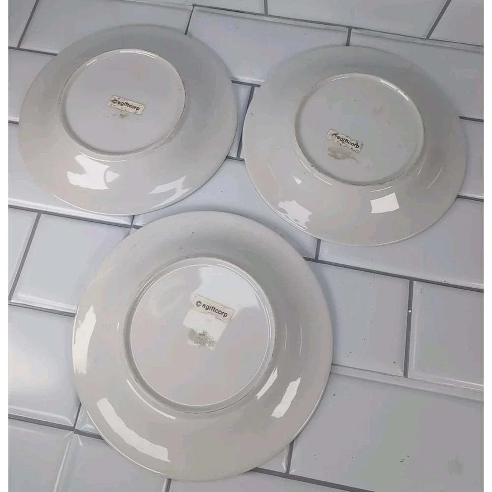 Vintage St. Croix Set Of 3 Plates Souvenir 3D Bubble Glass Mother Of Pearl Birds